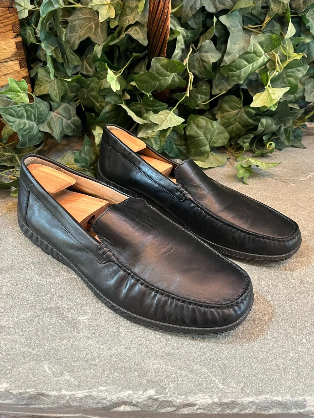 Ecco Dress Moc Leather Loafers Slip On Driving Moccasins Black Men's US 12 EU46